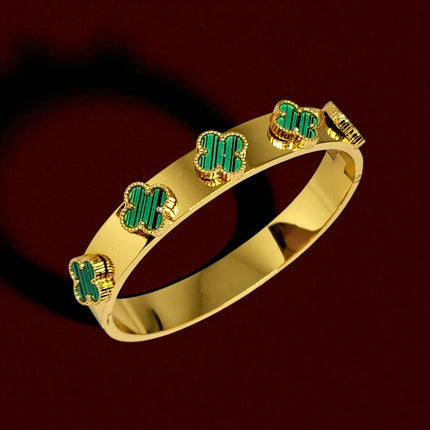 Luxury Anti Tarnish Bracelet for Women & Girls, Gold Plated Finish with Enamel Clover Design