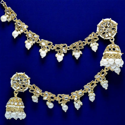 Traditional Kundan & Pearls Bahubali Chain Jhumka Earring For Women & Girls