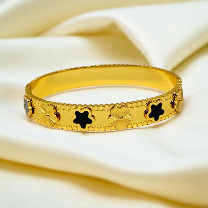 Premium Anti-Tarnish Gold Plated Bracelet with Black Star Accents