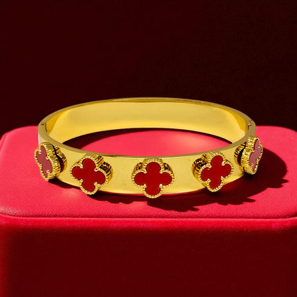 Elegant Gold Plated Anti Tarnish Bracelet with Green Clover Charms For Girls & Women