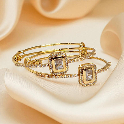 Elegant Gold-Plated Bangle Bracelet Set with Rectangular Stone – Party & Bridal Jewelry