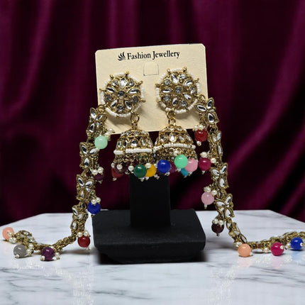 Traditional Kundan & Pearls Bahubali Chain Jhumka Earring For Women & Girls