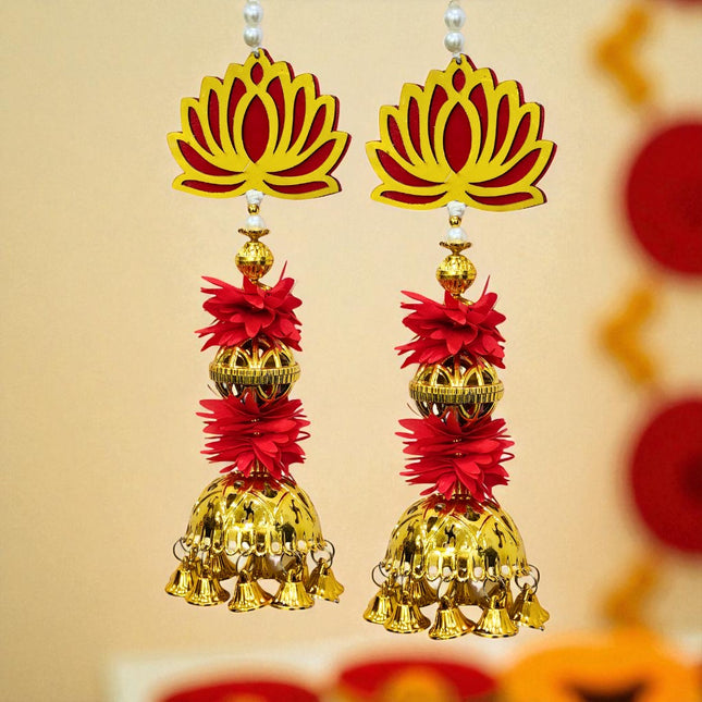 Decorative Door Hanging with Lotus & Jhumka – Diwali Festive Decor (Pack of 2) SIZE 40 CM