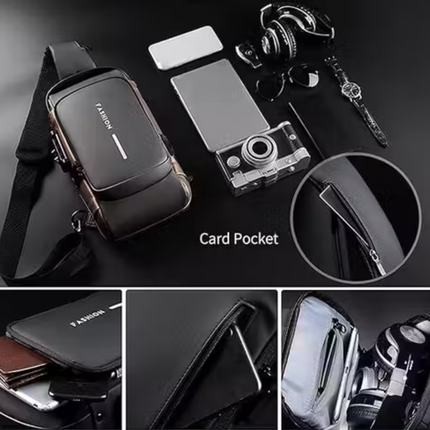 Waterproof Anti-Theft Chest Bag with USB Charging Port, Hidden Pocket & Adjustable Strap, Crossbody Sling Bag for Men & Women | BG0030