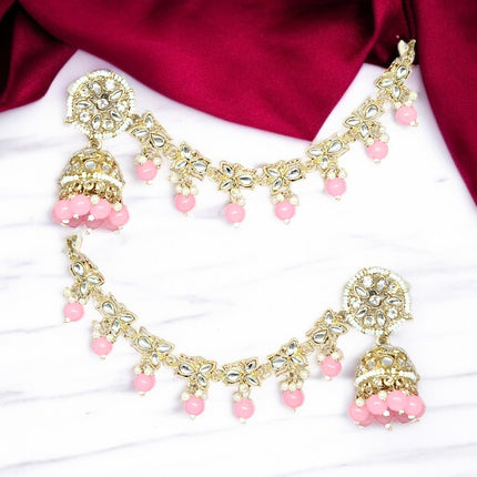 Light Pink Color Traditional Bahubali Jhumka Earrings for Women, Wedding & Festive Wear