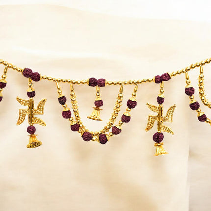 Handcrafted Swastik Toran with Bells & Rudraksha Beads – Perfect for Diwali & Weddings