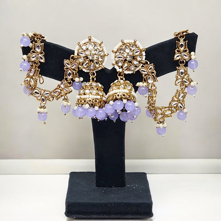 Light Lavendar Traditional Bahubali Jhumka Earrings for Women, Wedding & Festive Wear