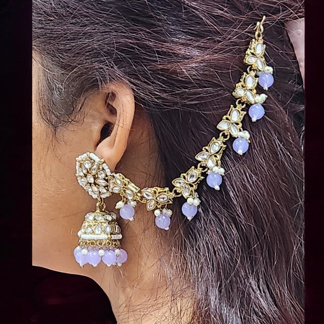 Light Lavendar Traditional Bahubali Jhumka Earrings for Women, Wedding & Festive Wear