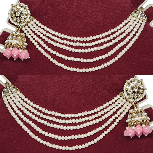 Light Pink Traditional Kundan & Pearls Bahubali Chain Jhumka Earring For Women & Girls