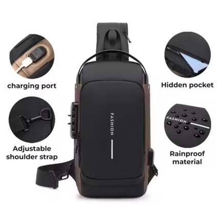 Waterproof Anti-Theft Chest Bag with USB Charging Port, Hidden Pocket & Adjustable Strap, Crossbody Sling Bag for Men & Women | BG0030
