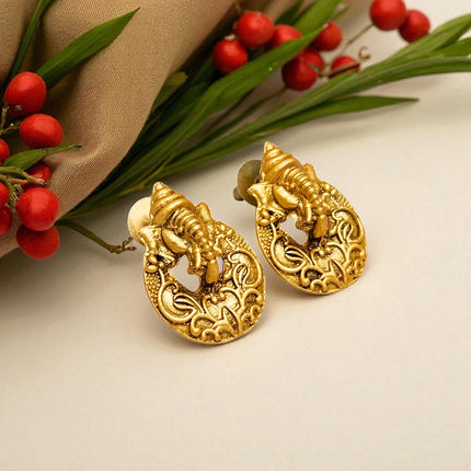 Elegant Rajasthani Traditional Ethnic Wear Copper Brass Ganesh Ganpati Bappa Pendant Necklace Chain Earrings, Ganesh Ji Temple Jewellery