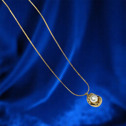 Gold Plated Anti Tarnish Pearl Pendant with Chain, Stainless Steel Waterproof Chain for Women & Girls