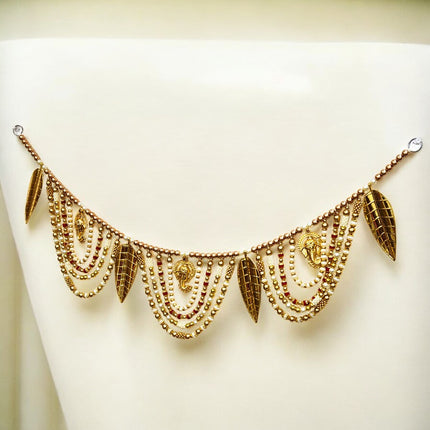 Decorative Beaded Toran with Golden Leaves & Ganesh Design, Door Hanging for Diwali, Navaratri, Festivals & Home Décor