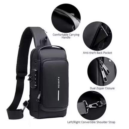 Waterproof Anti-Theft Chest Bag with USB Charging Port, Hidden Pocket & Adjustable Strap, Crossbody Sling Bag for Men & Women | BG0030