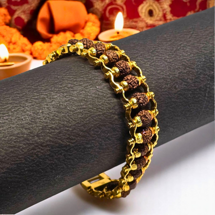 Rudraksha Bracelet with Golden Chain Design – Spiritual & Elegant Wristwear | BG195