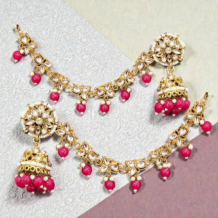 Pink Traditional Bahubali Jhumka Earrings for Women, Wedding & Festive Wear