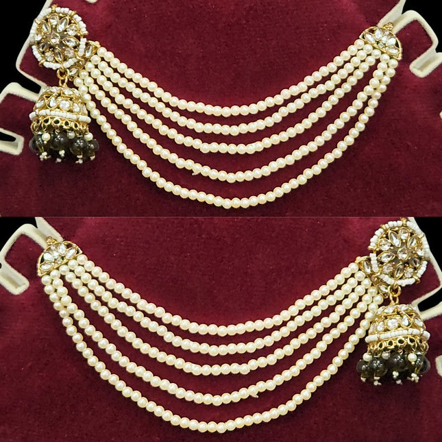 Mehandi Color Traditional Kundan & Pearls Bahubali Chain Jhumka Earring For Women & Girls