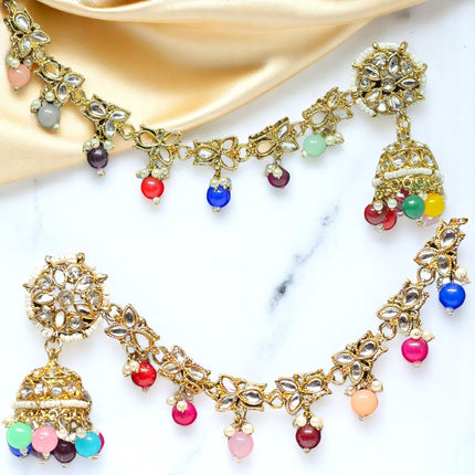 Traditional Kundan & Pearls Bahubali Chain Jhumka Earring For Women & Girls