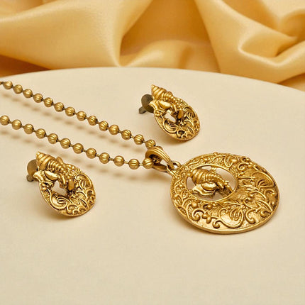 Elegant Rajasthani Traditional Ethnic Wear Copper Brass Ganesh Ganpati Bappa Pendant Necklace Chain Earrings, Ganesh Ji Temple Jewellery