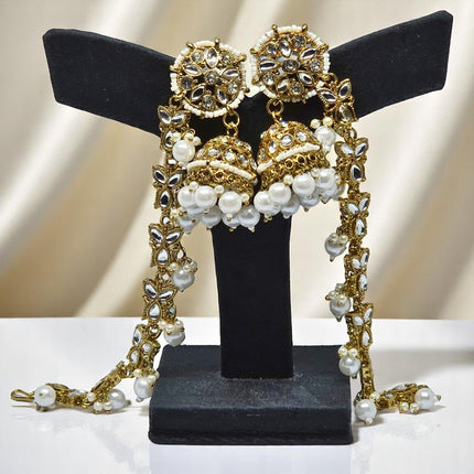 Traditional Kundan & Pearls Bahubali Chain Jhumka Earring For Women & Girls