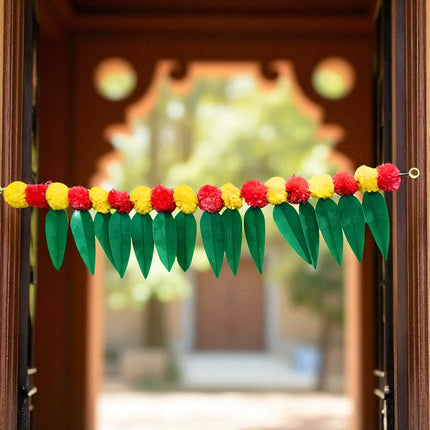 Artificial Marigold Flower & Leaf Toran for Diwali Decoration, Door Hanging Bandarwal