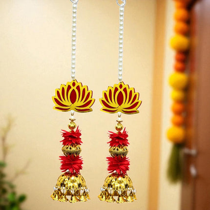 Decorative Door Hanging with Lotus & Jhumka – Diwali Festive Decor (Pack of 2) SIZE 40 CM