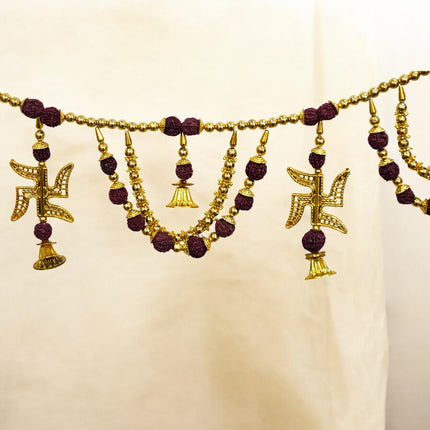 Handcrafted Swastik Toran with Bells & Rudraksha Beads – Perfect for Diwali & Weddings
