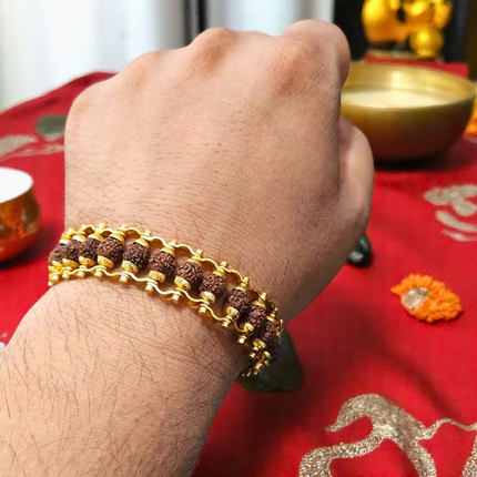 Rudraksha Bracelet with Golden Chain Design – Spiritual & Elegant Wristwear | BG195