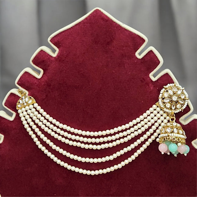 Multicolor Traditional Kundan & Pearls Bahubali Chain Jhumka Earring For Women & Girls