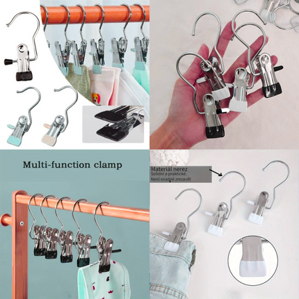 Pack of 10 Stainless Steel Cloth Hanger with Clips | Multi-Purpose Hanging Clips for Clothes, Towels, Socks | Pack of 6 | BG0016