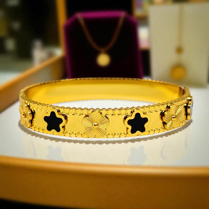 Premium Anti-Tarnish Gold Plated Bracelet with Black Star Accents