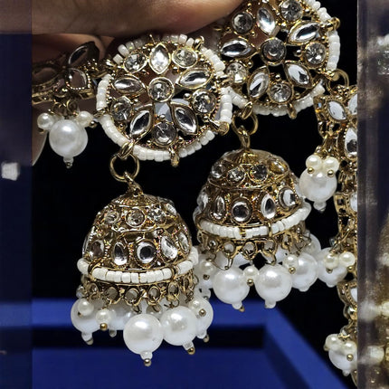 Traditional Kundan & Pearls Bahubali Chain Jhumka Earring For Women & Girls