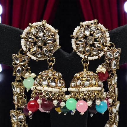 Traditional Kundan & Pearls Bahubali Chain Jhumka Earring For Women & Girls