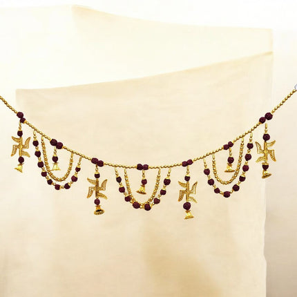 Handcrafted Swastik Toran with Bells & Rudraksha Beads – Perfect for Diwali & Weddings