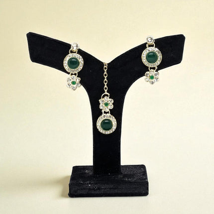 AjaraGems Designer Green Monalisa Necklace Set for Women, Traditional Jewelry with Tikka & Earrings