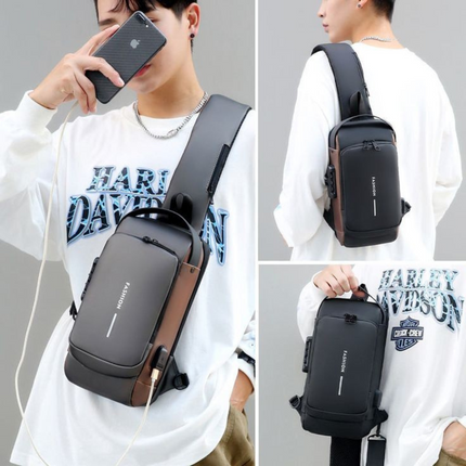 Waterproof Anti-Theft Chest Bag with USB Charging Port, Hidden Pocket & Adjustable Strap, Crossbody Sling Bag for Men & Women | BG0030