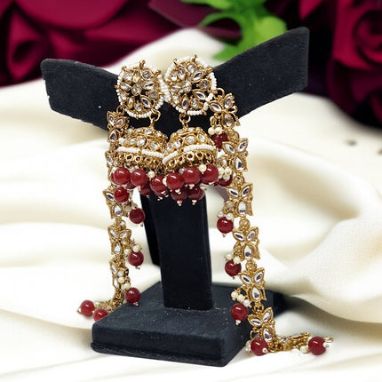 Maroon Color Traditional Bahubali Jhumka Earrings for Women, Wedding & Festive Wear