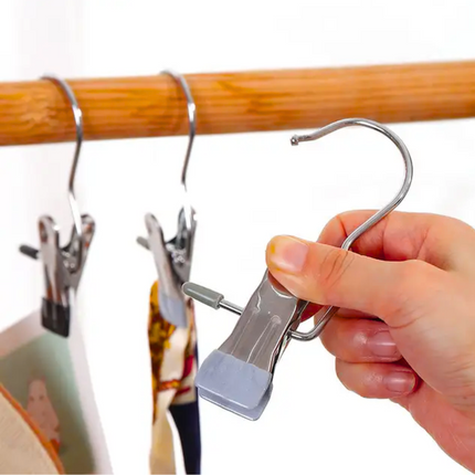 Pack of 10 Stainless Steel Cloth Hanger with Clips | Multi-Purpose Hanging Clips for Clothes, Towels, Socks | Pack of 6 | BG0016