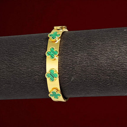 Luxury Anti Tarnish Bracelet for Women & Girls, Gold Plated Finish with Enamel Clover Design