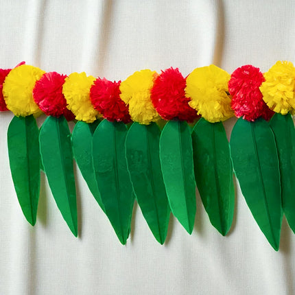 Artificial Marigold Flower & Leaf Toran for Diwali Decoration, Door Hanging Bandarwal