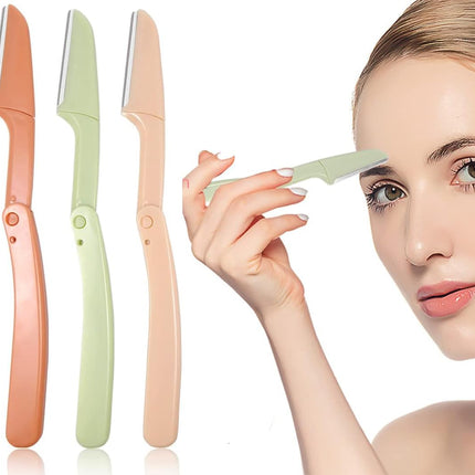 Women Foldable Razors for Facial Hair, Eyebrow Shaper Razors, Facial Hair Remover, Dermablade Razor for Women Face, Remove Fine Hairs, Eyebrow, Face and Neck Stainless Steel Razor, Pack of 3 | BG2039