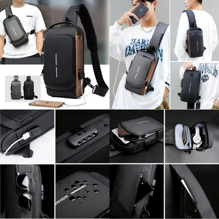 Waterproof Anti-Theft Chest Bag with USB Charging Port, Hidden Pocket & Adjustable Strap, Crossbody Sling Bag for Men & Women | BG0030