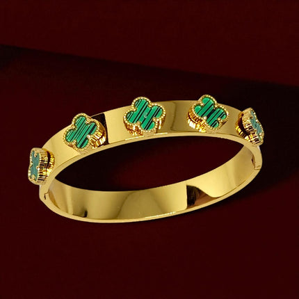 Luxury Anti Tarnish Bracelet for Women & Girls, Gold Plated Finish with Enamel Clover Design