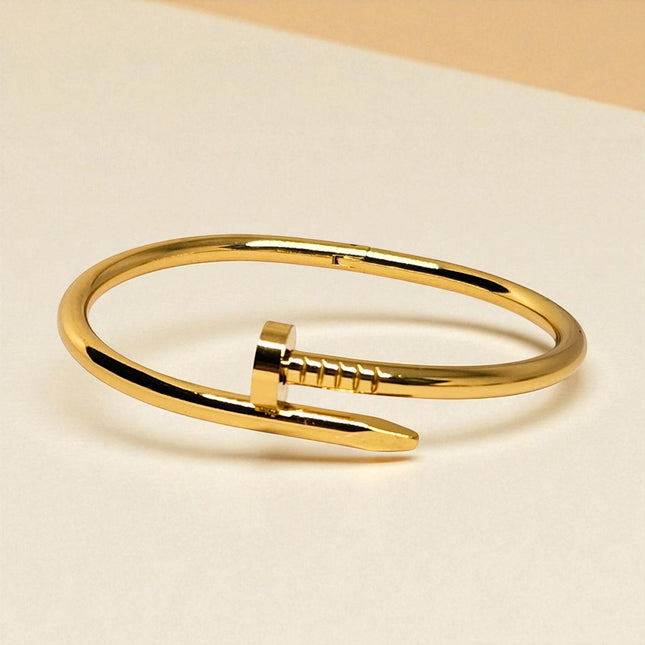 Gold Plated Nail Bracelets Anti Tarnish Stackable Bracelet Stainless Steel Gold Cuff Kada