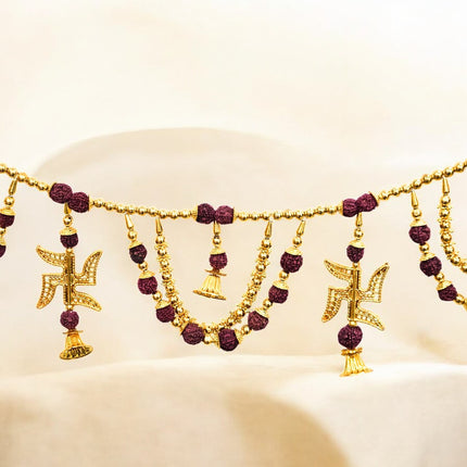 Handcrafted Swastik Toran with Bells & Rudraksha Beads – Perfect for Diwali & Weddings