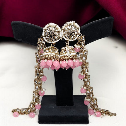 Light Pink Color Traditional Bahubali Jhumka Earrings for Women, Wedding & Festive Wear