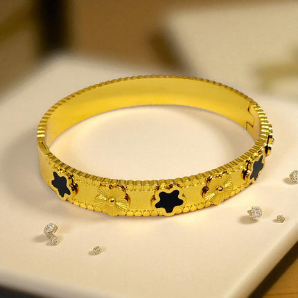 Premium Anti-Tarnish Gold Plated Bracelet with Black Star Accents