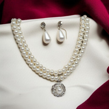 Premium Double Layer White Pearl Jewellery Set for Girls & Women | Party & Wedding Wear