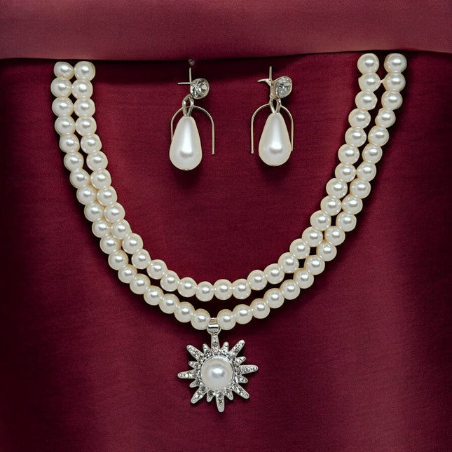 Premium Double Layer White Pearl Jewellery Set for Girls & Women | Party & Wedding Wear