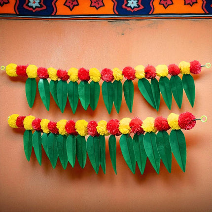 Artificial Marigold Flower & Leaf Toran for Diwali Decoration, Door Hanging Bandarwal
